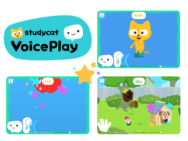VoicePlay screenshot with Studycat in front of a voice game
