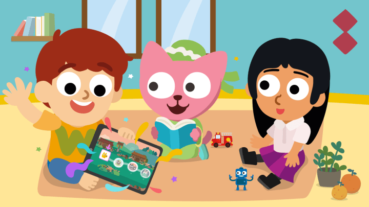 Happy kids using Studycat Chinese language app