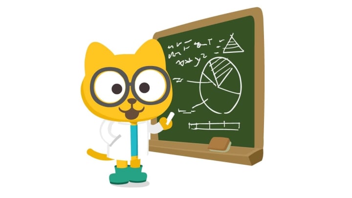 Studycat at the blackboard