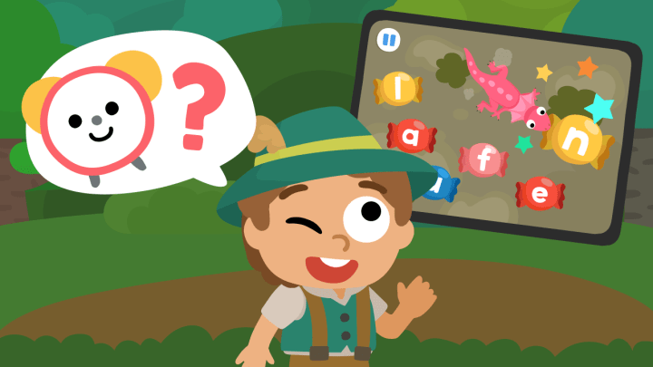 Child playing a short round of a language game on a tablet using the Studycat German.