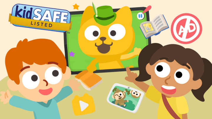 Kids playing ad-free and safe language learning game with Studycat German.