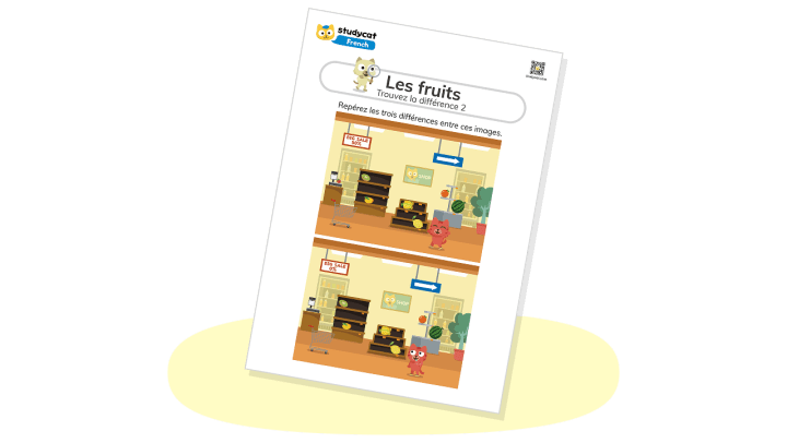 Spot the difference: French fruit worksheet 2 | Learn French with Studycat