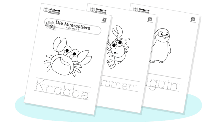 Sea animals in German – Free printable coloring worksheets for kids
