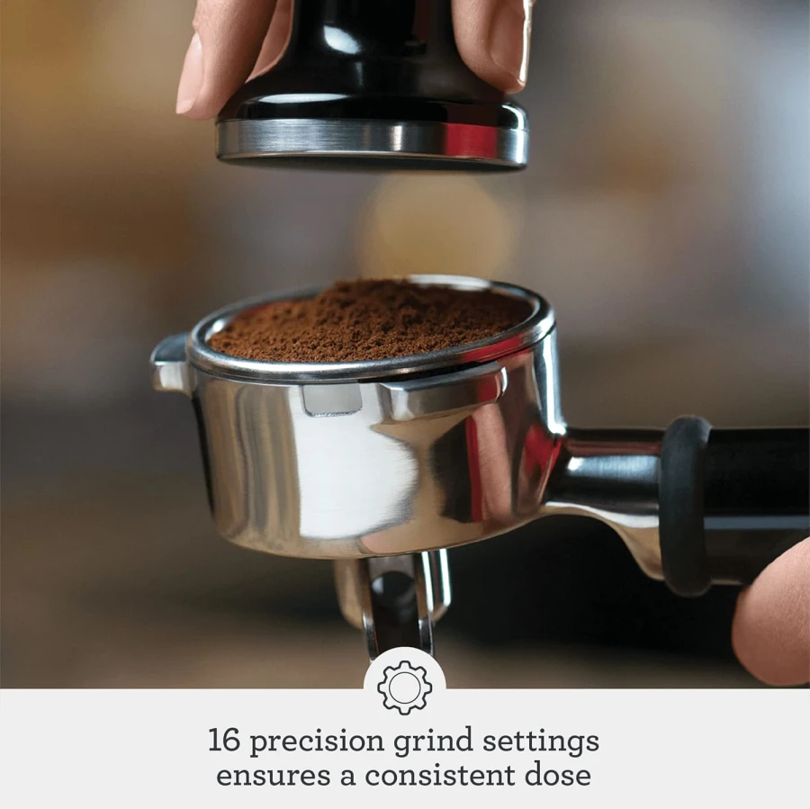 Breville Barista Express pulling espresso shot with pressure gauge visible