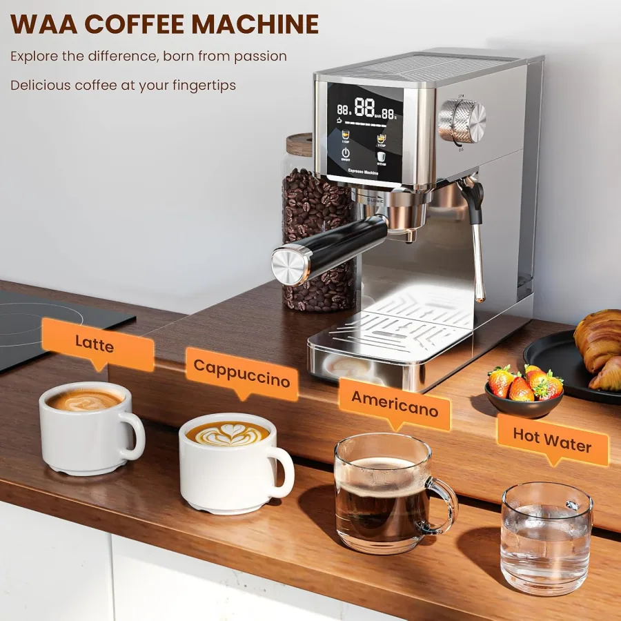 Lattes and cappuccinos made with the WAA 20 Bar Espresso Machine showing microfoam quality