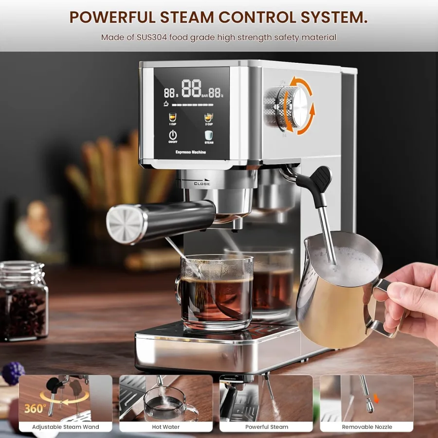 WAA 20 Bar Espresso Machine steam control knob for milk frothing