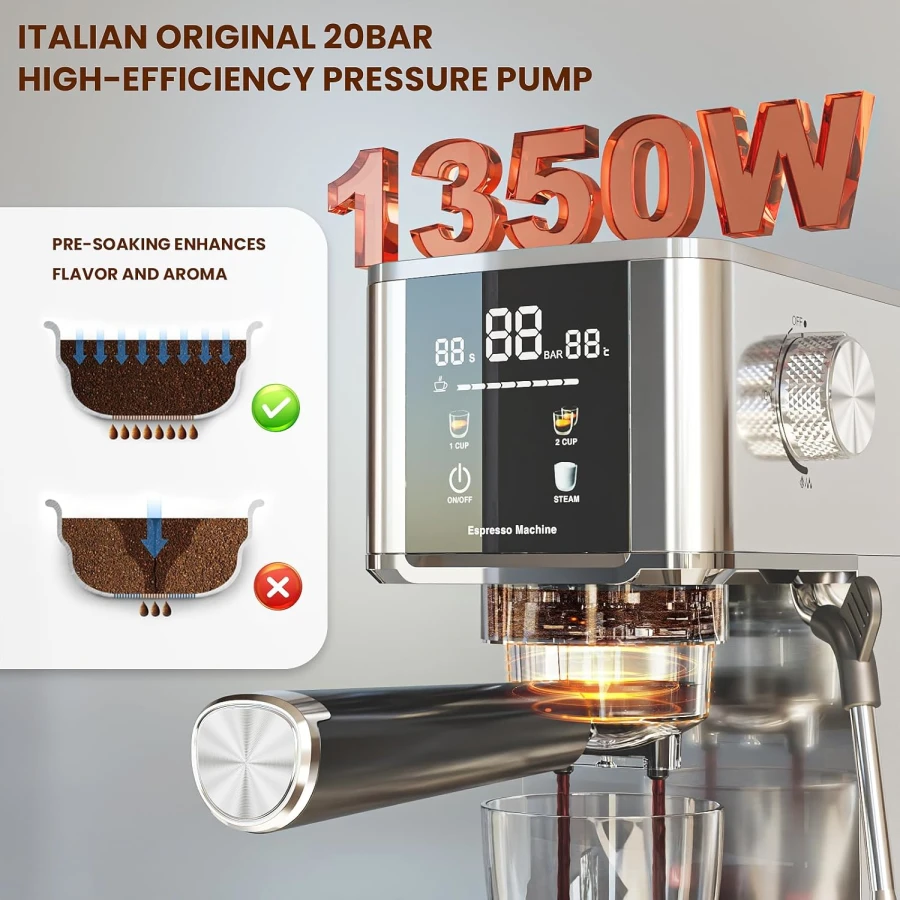 WAA 20 Bar Espresso Machine pressure pump system for consistent extraction