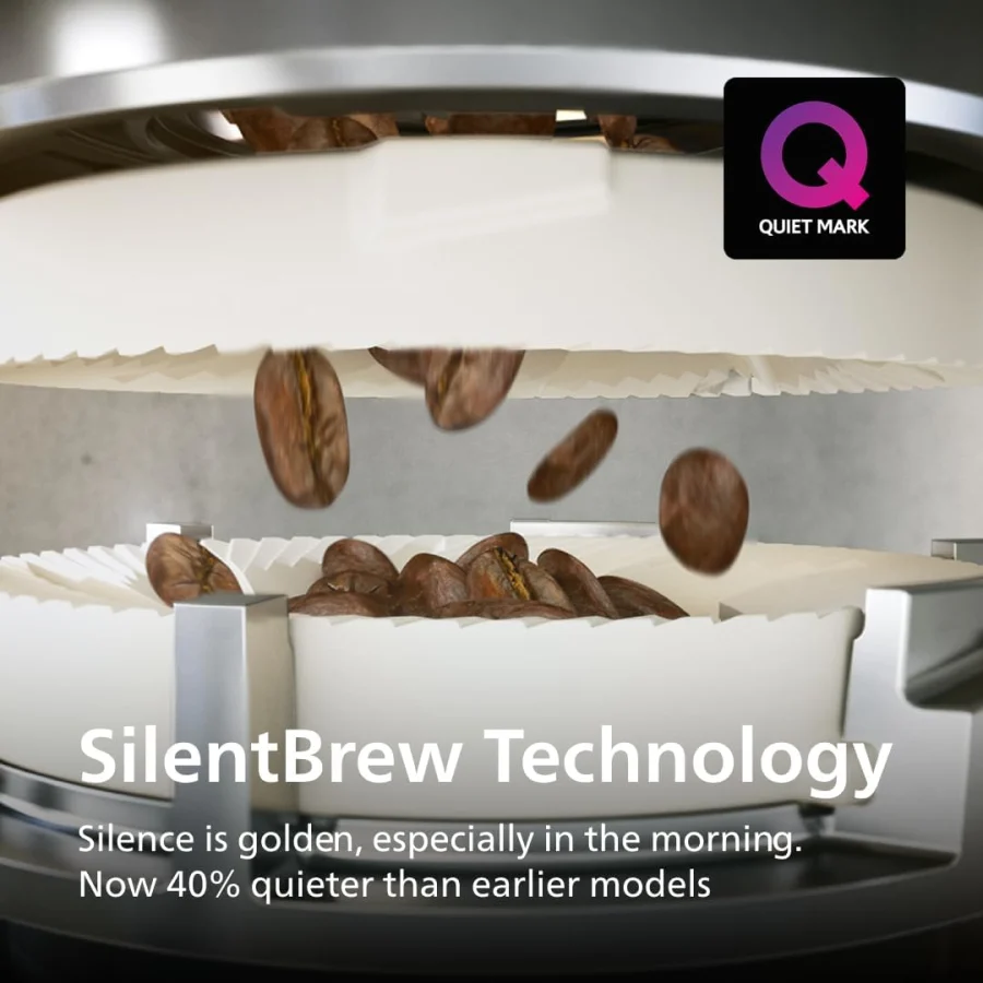 Philips 5500 LatteGo SilentBrew noise reduction technology and build detail