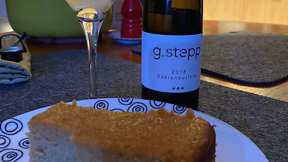 bottle of Riesling sweet wine and cake bottle of Riesling sweet wine and cake