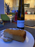 bottle of Riesling sweet wine and cake