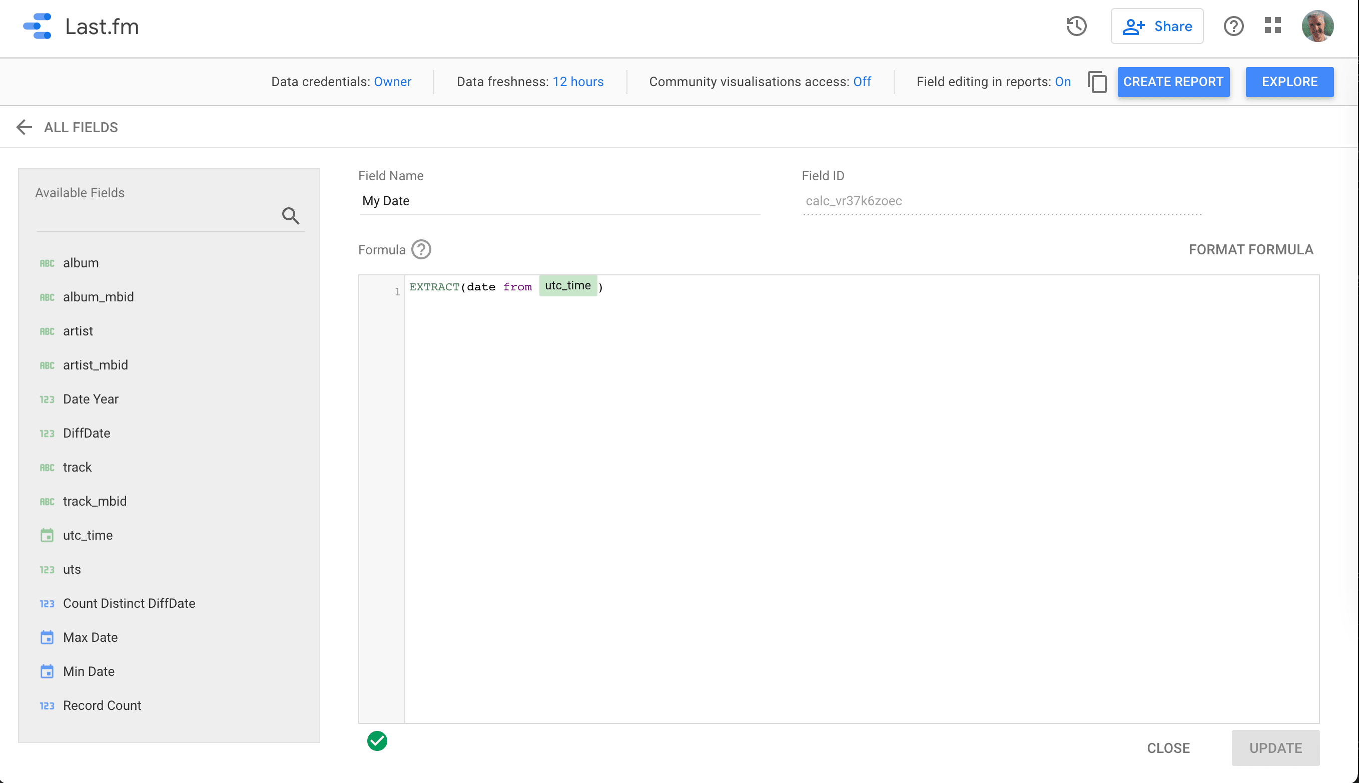 Lastfm Google Data Studio custom field Lastfm Google Data Studio custom field