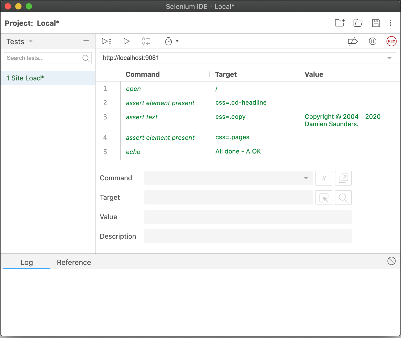 selenium IDE test window selenium IDE test window