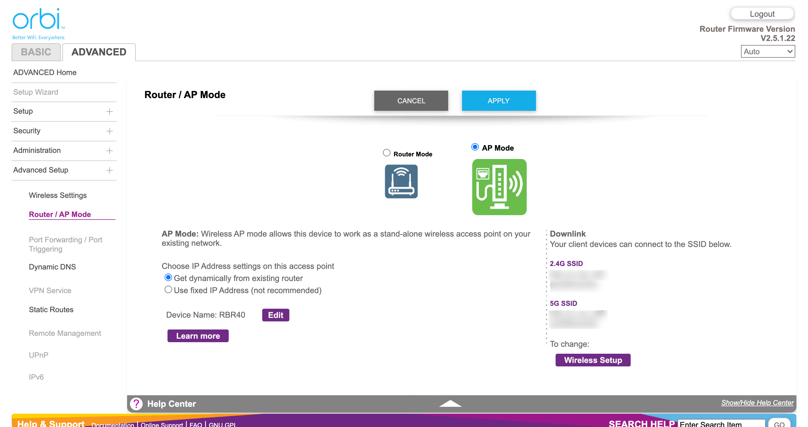 Netgear Orbi Advanced AP Mode Netgear Orbi Advanced AP Mode