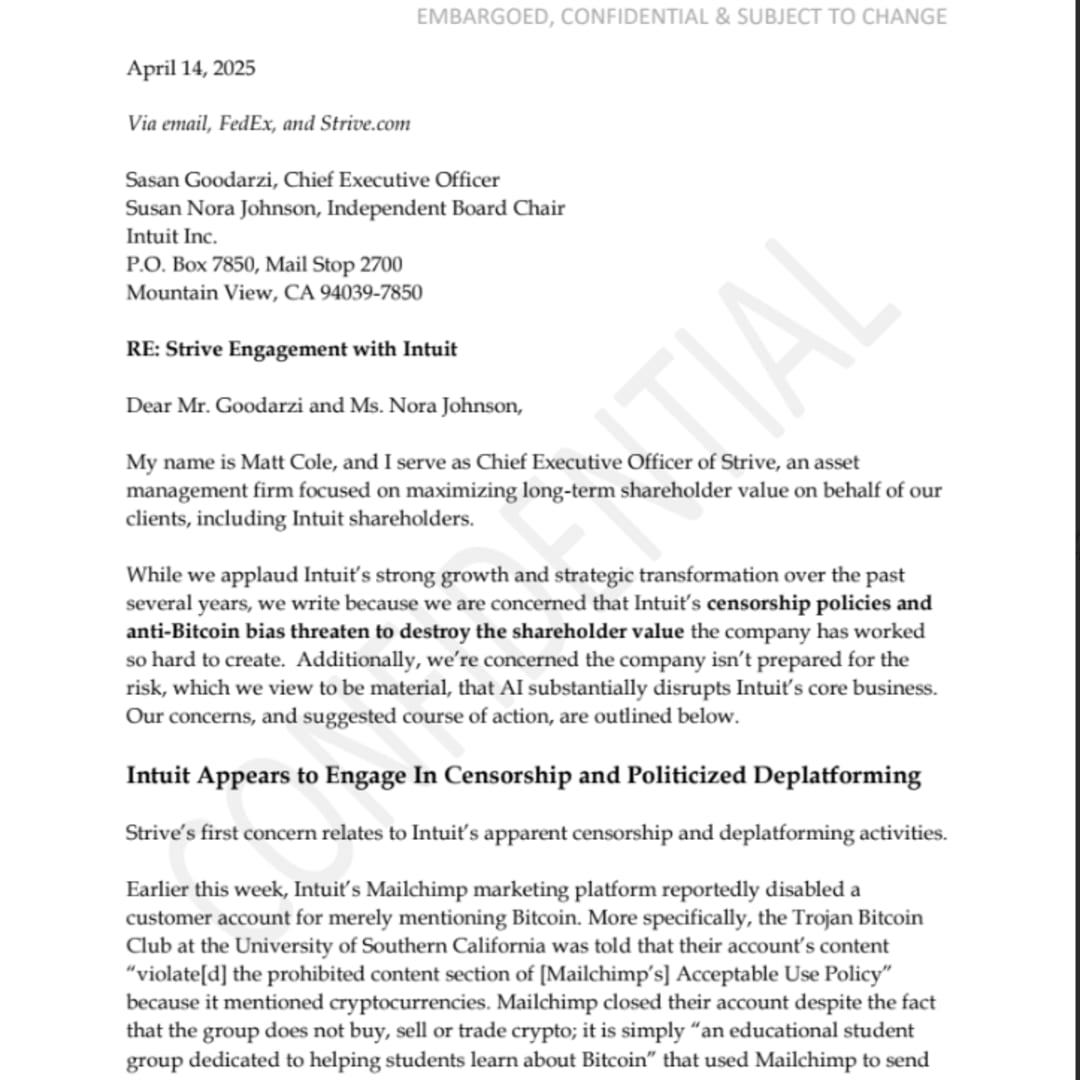 CEO Strive Dorong Intuit Hapus Sensor Bitcoin dan Simpan Bitcoin di Kas Perusahaan