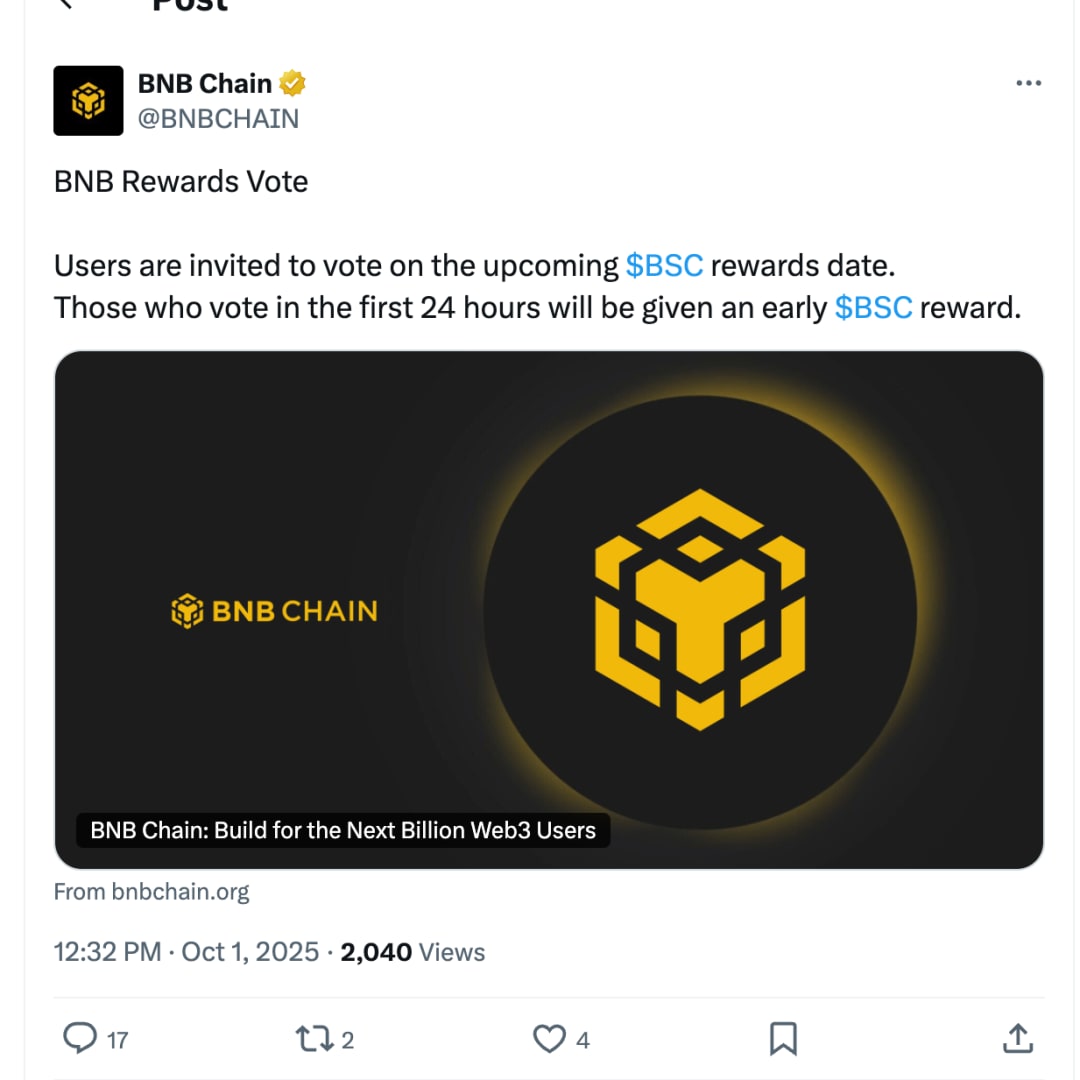 Akun Resmi BNB Chain Diretas, Waspada Tautan Palsu Reward BSC