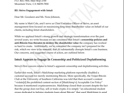 CEO Strive Dorong Intuit Hapus Sensor Bitcoin dan Simpan Bitcoin di Kas Perusahaan