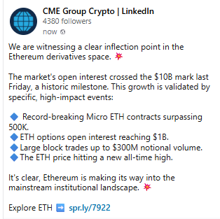 Minat Besar Institusi Dorong Rekor Baru di Pasar Futures Ether CME