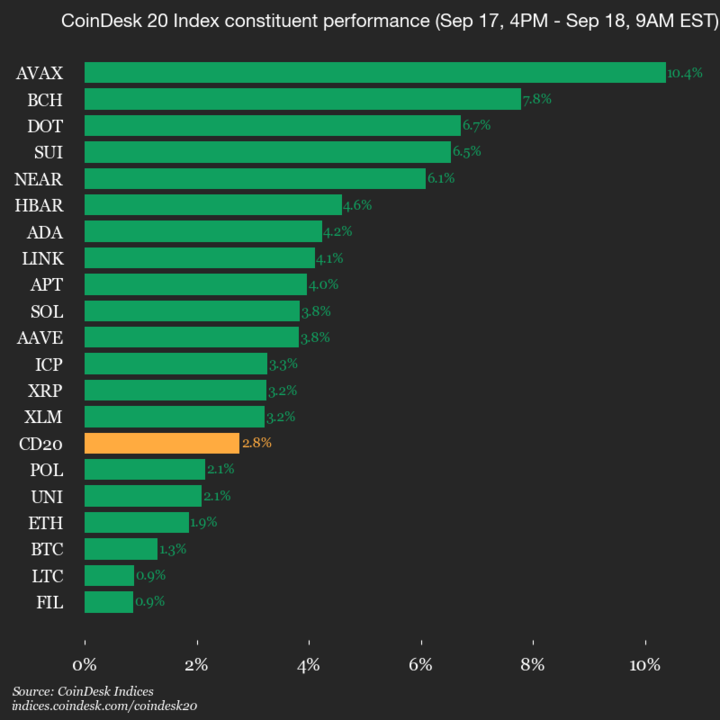 Indeks CoinDesk 20 Meningkat: AVAX dan BCH Jadi Pemimpin Kenaikan Harga