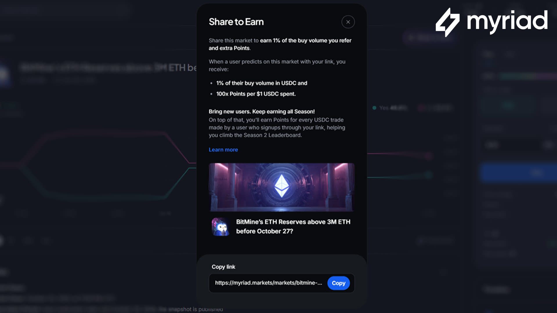 Myriad Luncurkan Program Share to Earn Berhadiah USDC dan Myriad Points