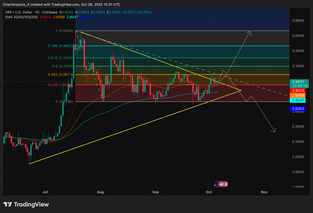 XRP Bertahan di Rp 49.34 ribu ($3) , Pola Ini Tentukan Arah Harga Berikutnya