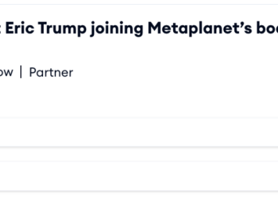 Eric Trump Kunjungi Jepang Perkuat Jejak Keluarga Trump di Dunia Kripto