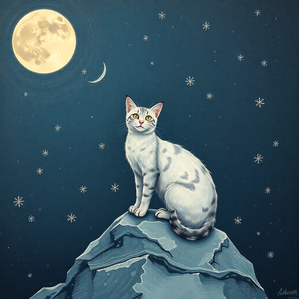 i wont a cat on the moon with a letl fich
