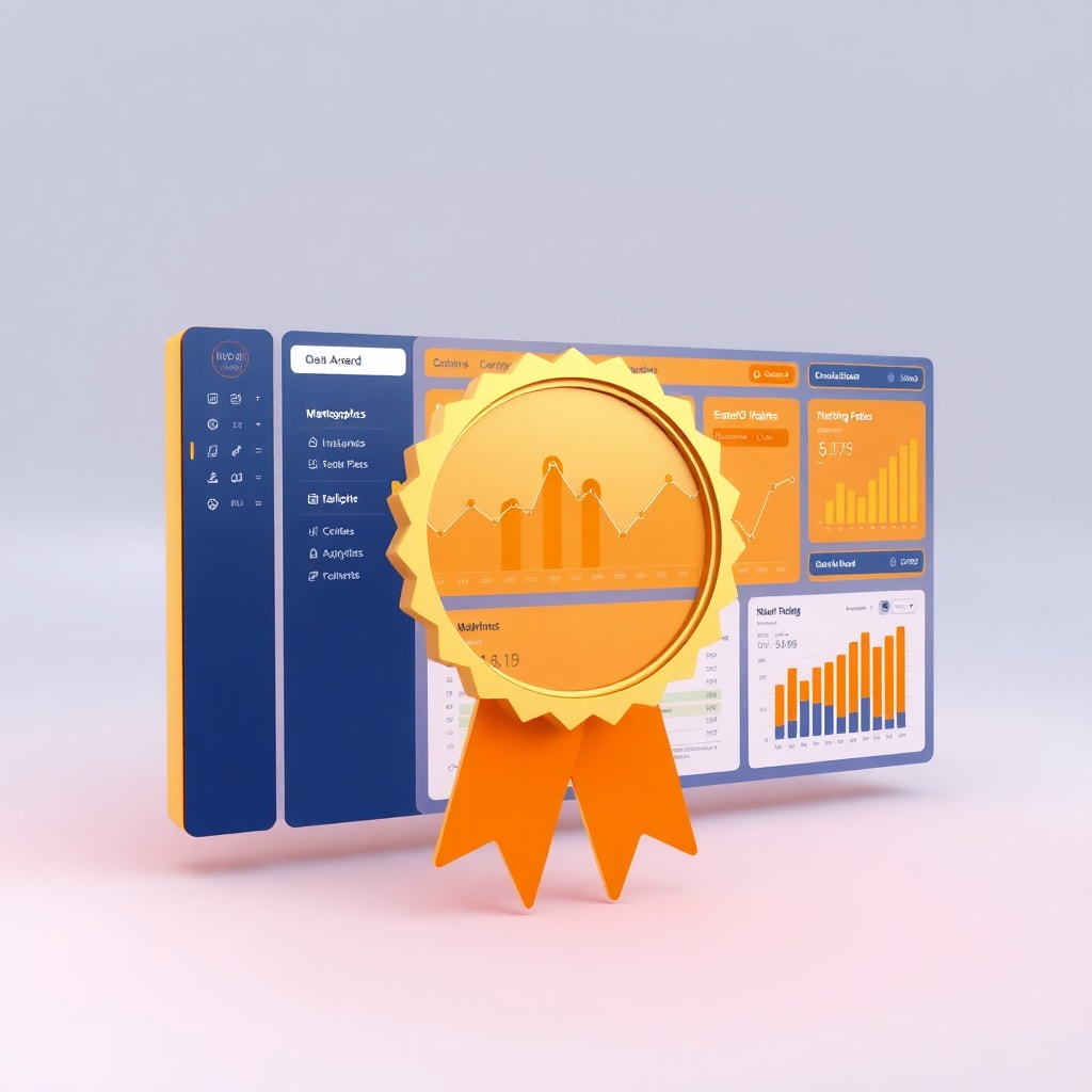 3d render, detailed, award winning, business analytics dashboard, data visualization, orange and blue color scheme, clean professional design, infographic, smooth gradients, high resolution
