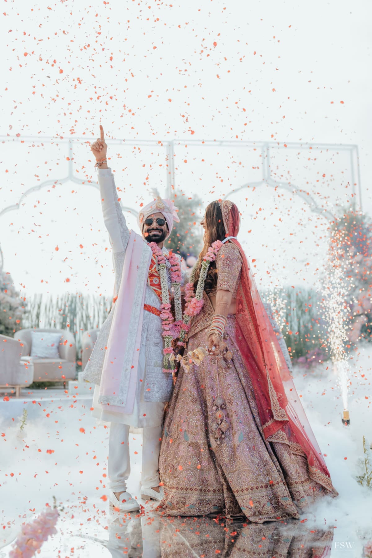 cinematic wedding reception frame in Oxford Golf Club , Pune by FineShot Weddings