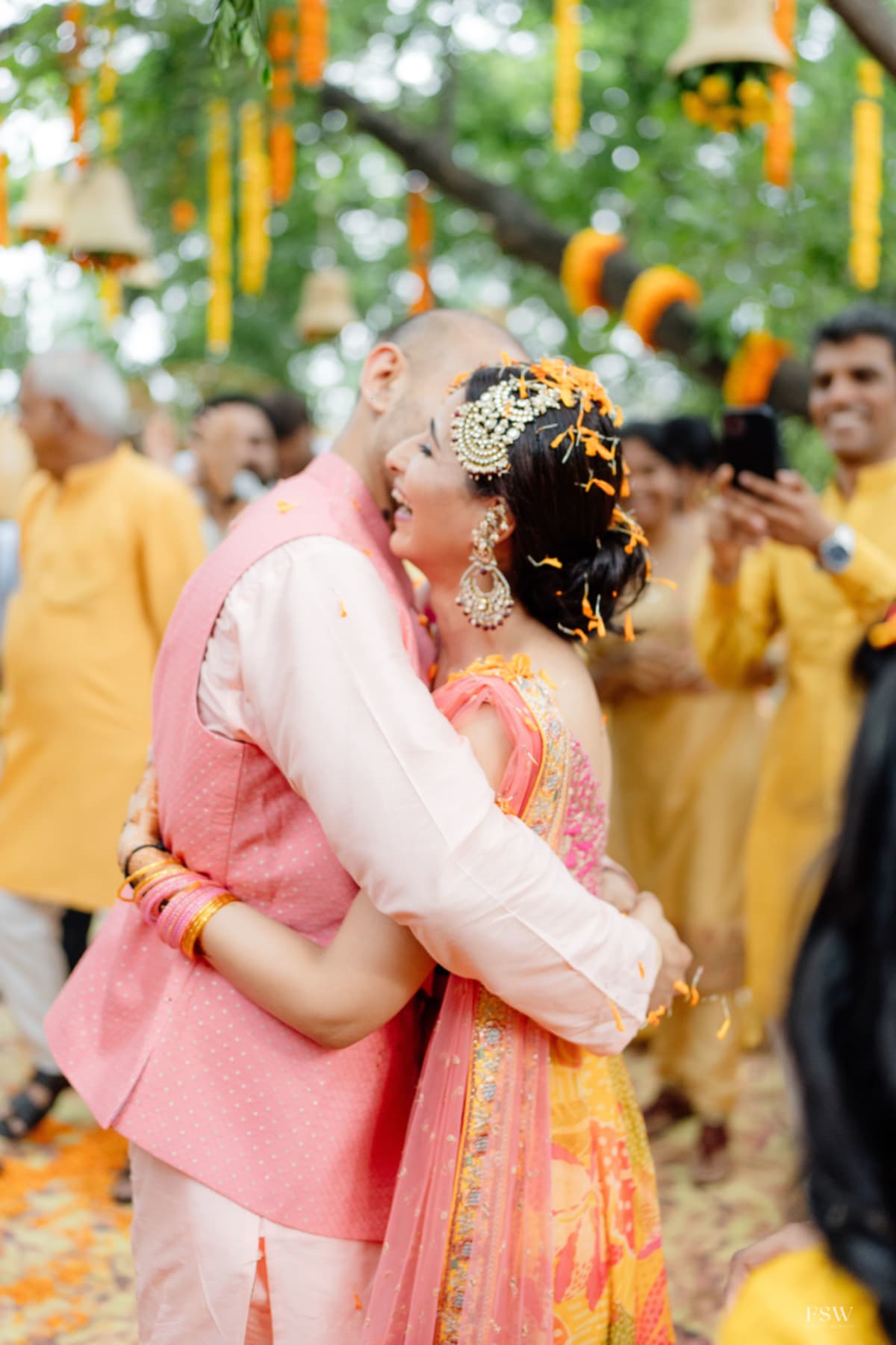 cinematic wedding reception frame in  Taj Krishna ,hyderabad by FineShot Weddings