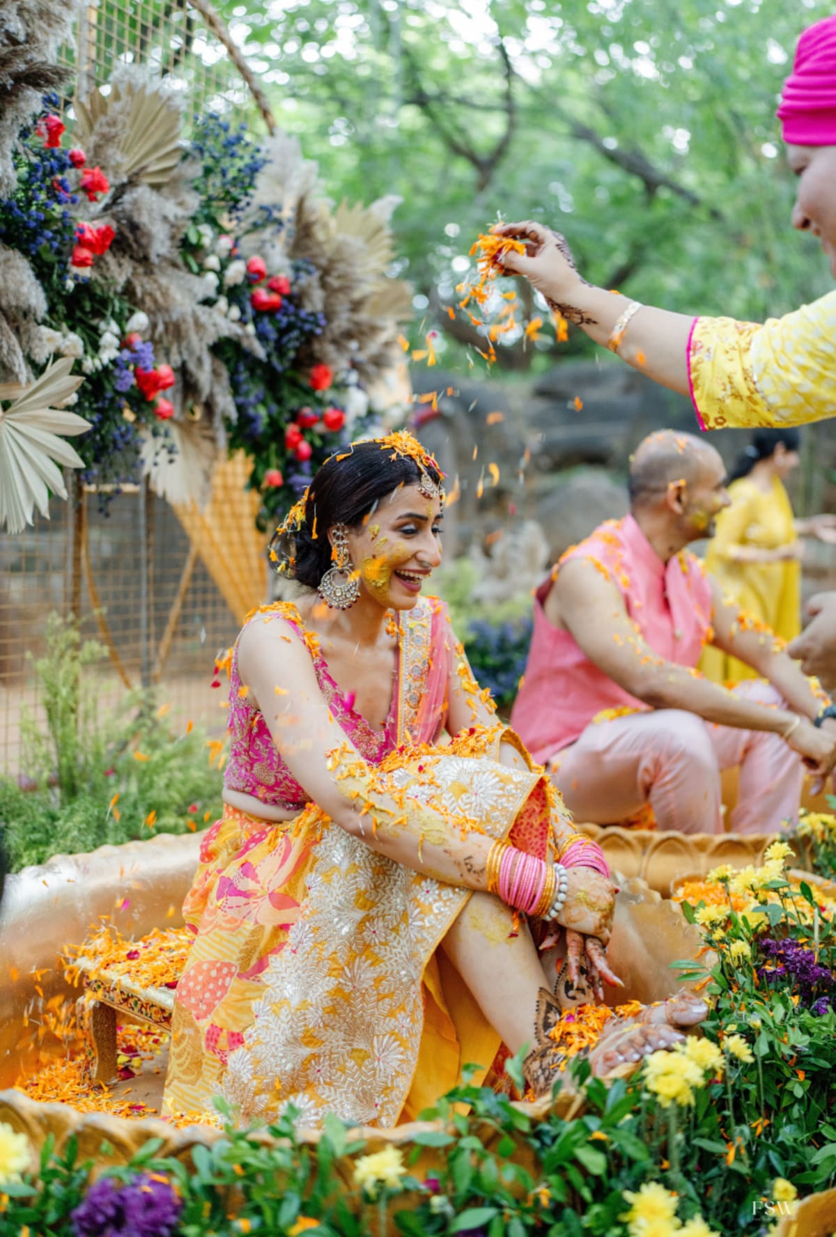 cinematic wedding reception frame in  Taj Krishna ,hyderabad by FineShot Weddings