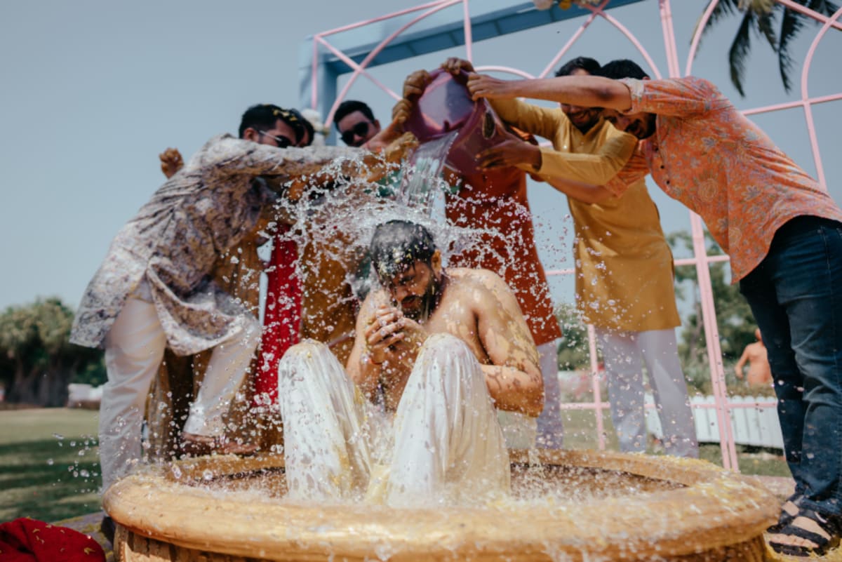 cinematic wedding reception frame in Goa, India by FineShot Weddings