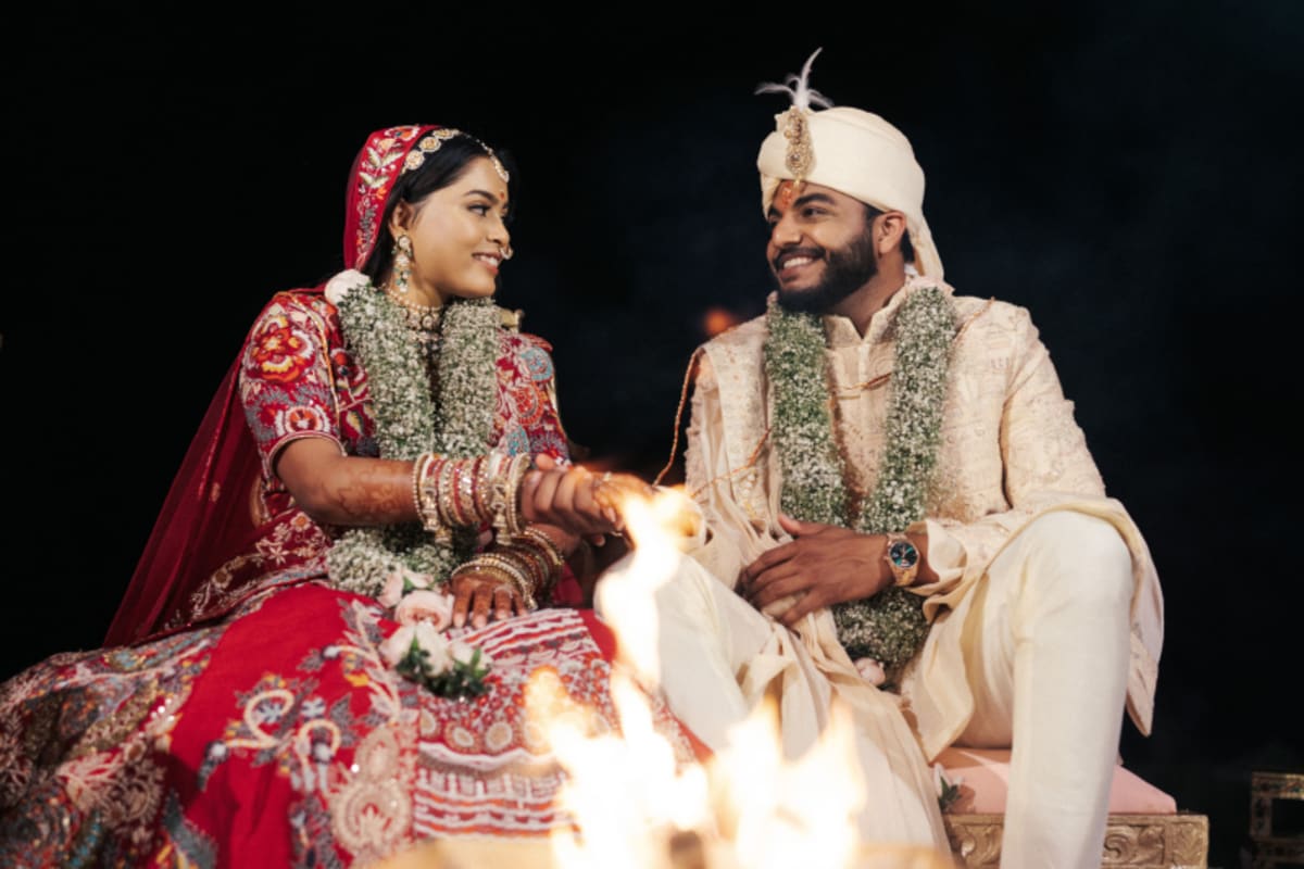 cinematic wedding reception frame in Goa, India by FineShot Weddings