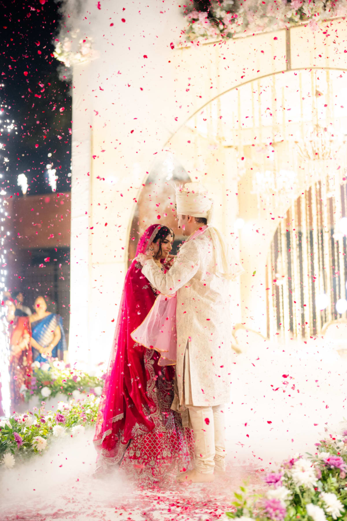 cinematic wedding reception frame in Goa, India by FineShot Weddings