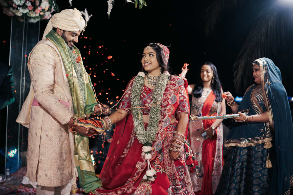 cinematic wedding reception frame in Goa, India by FineShot Weddings