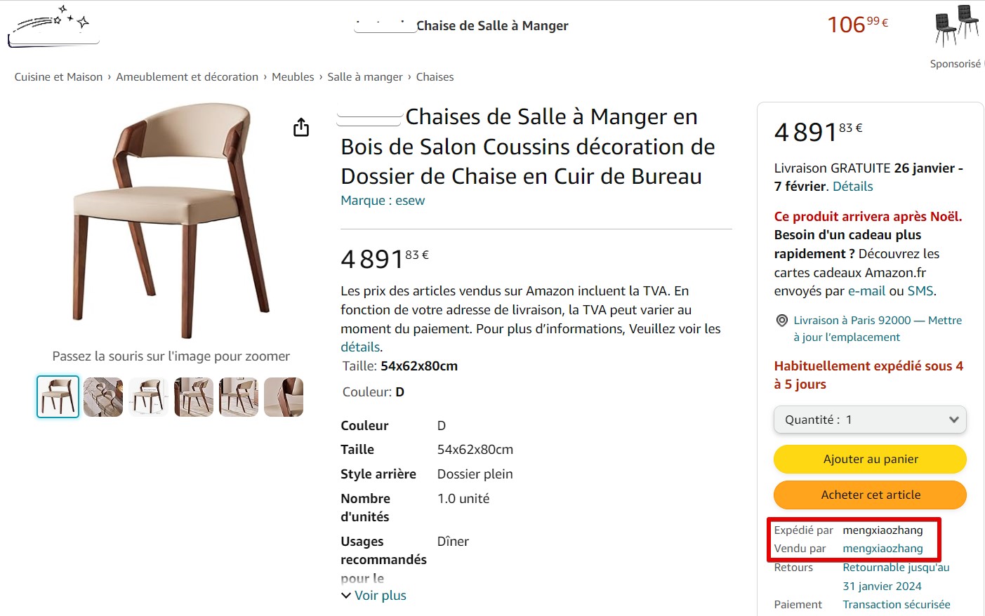 Meuble d'imitation proposé sur Amazon.fr et Amazon.com, fabrication chinoise