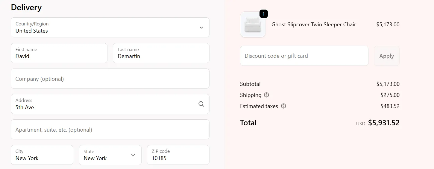 US retailer checkout comparison for import luxury furniture from Europe to the USA