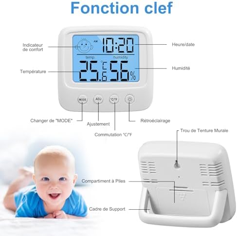 Vue 2 de Vinabo Thermometre Hygrometre Interieur