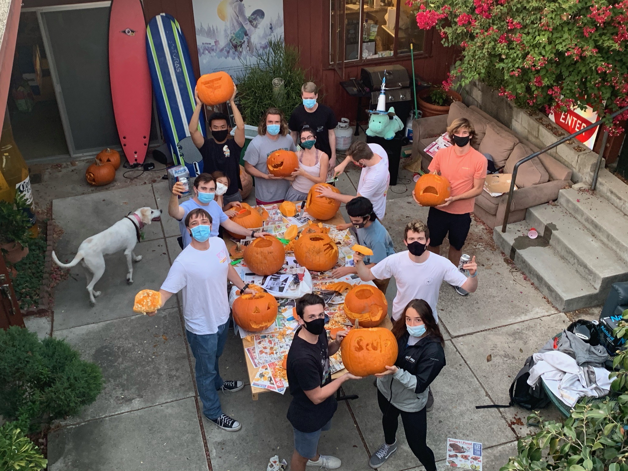 Brothers carving pumpkins for the upcoming haunted house!...