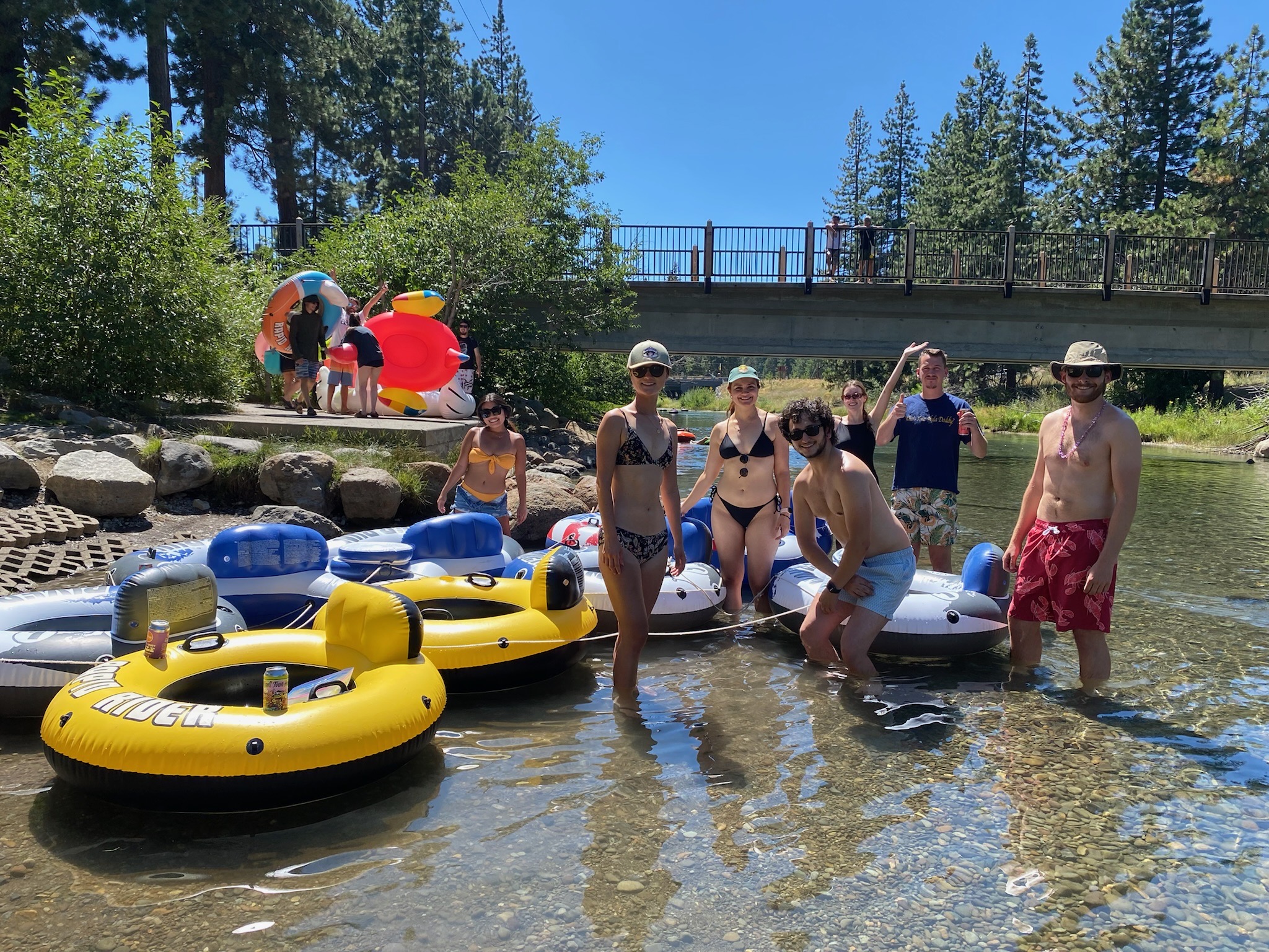 Brothers studying the way of the water on a rafting trip in Lake Tahoe....