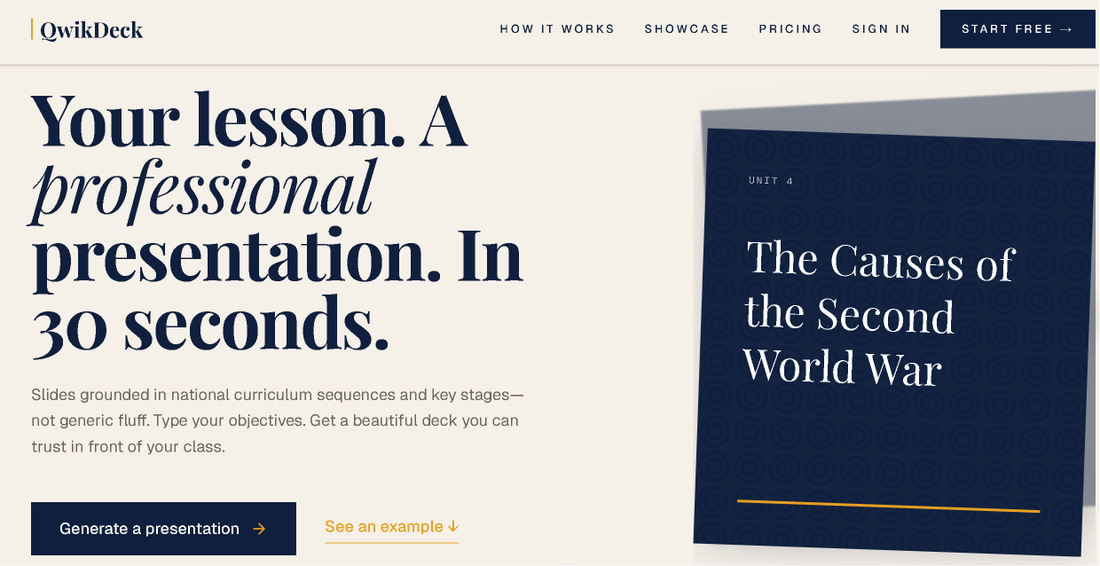 QwikDeck landing page screenshot