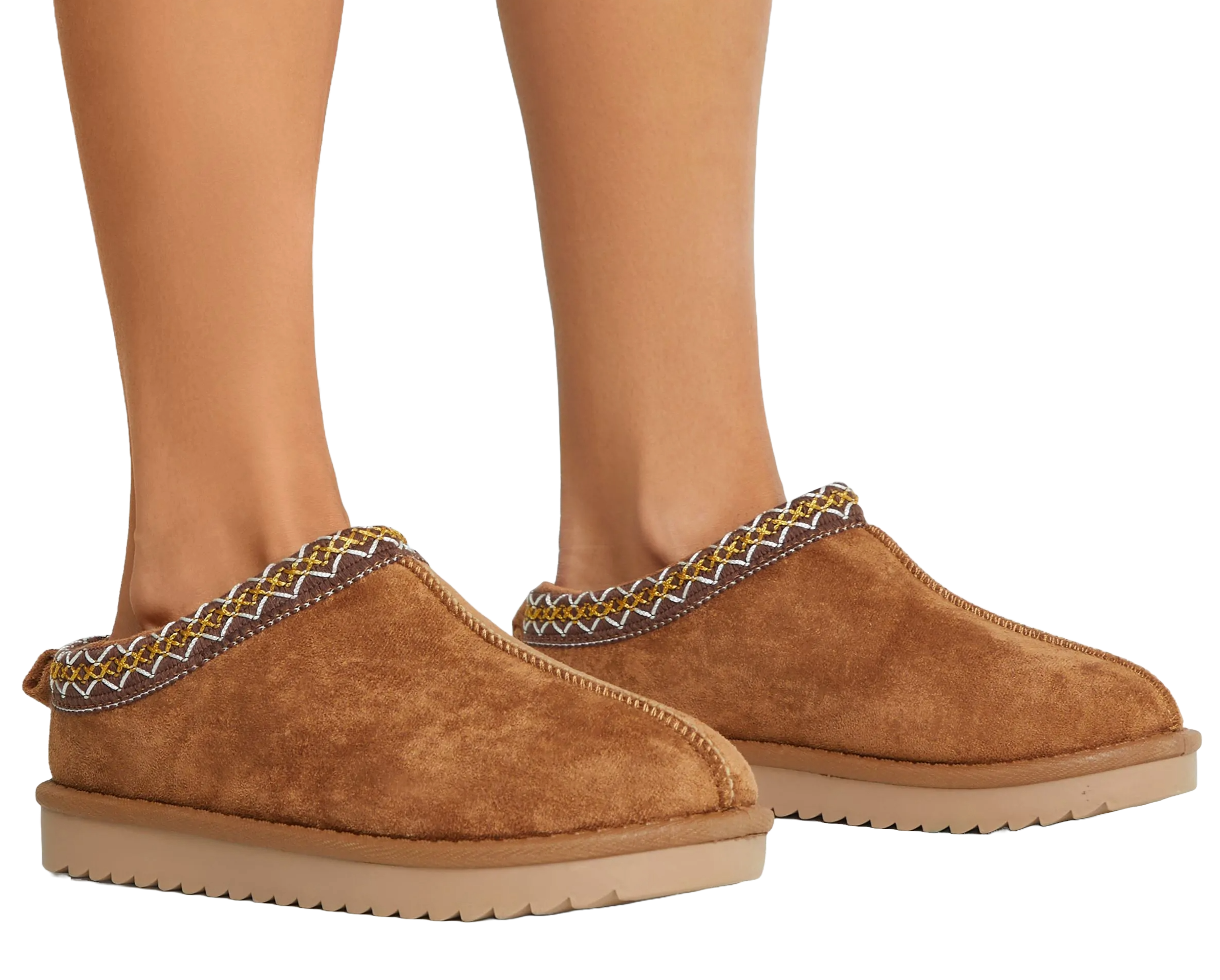 catch-up aztec detail faux fur flat slipper dupe