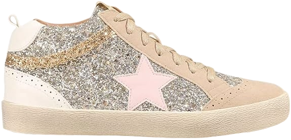 miim daisy lace-up glitter suede mid star sneakers dupe