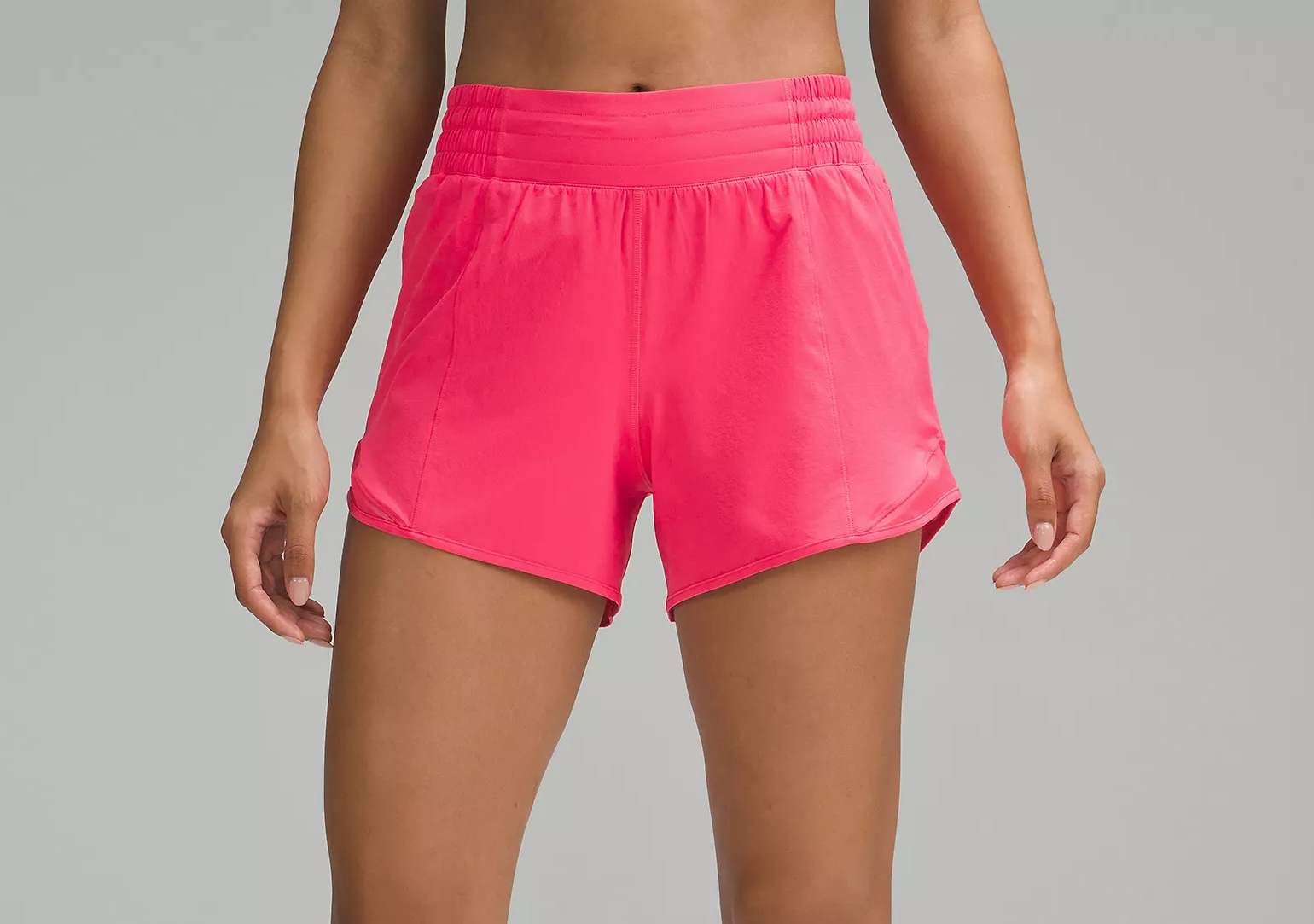 HeyNuts Stride Running Shorts for Women, Mid Waisted Athletic Shorts with  Side Pocket Workout Shorts with Liner 4'', Hot Pink, Small