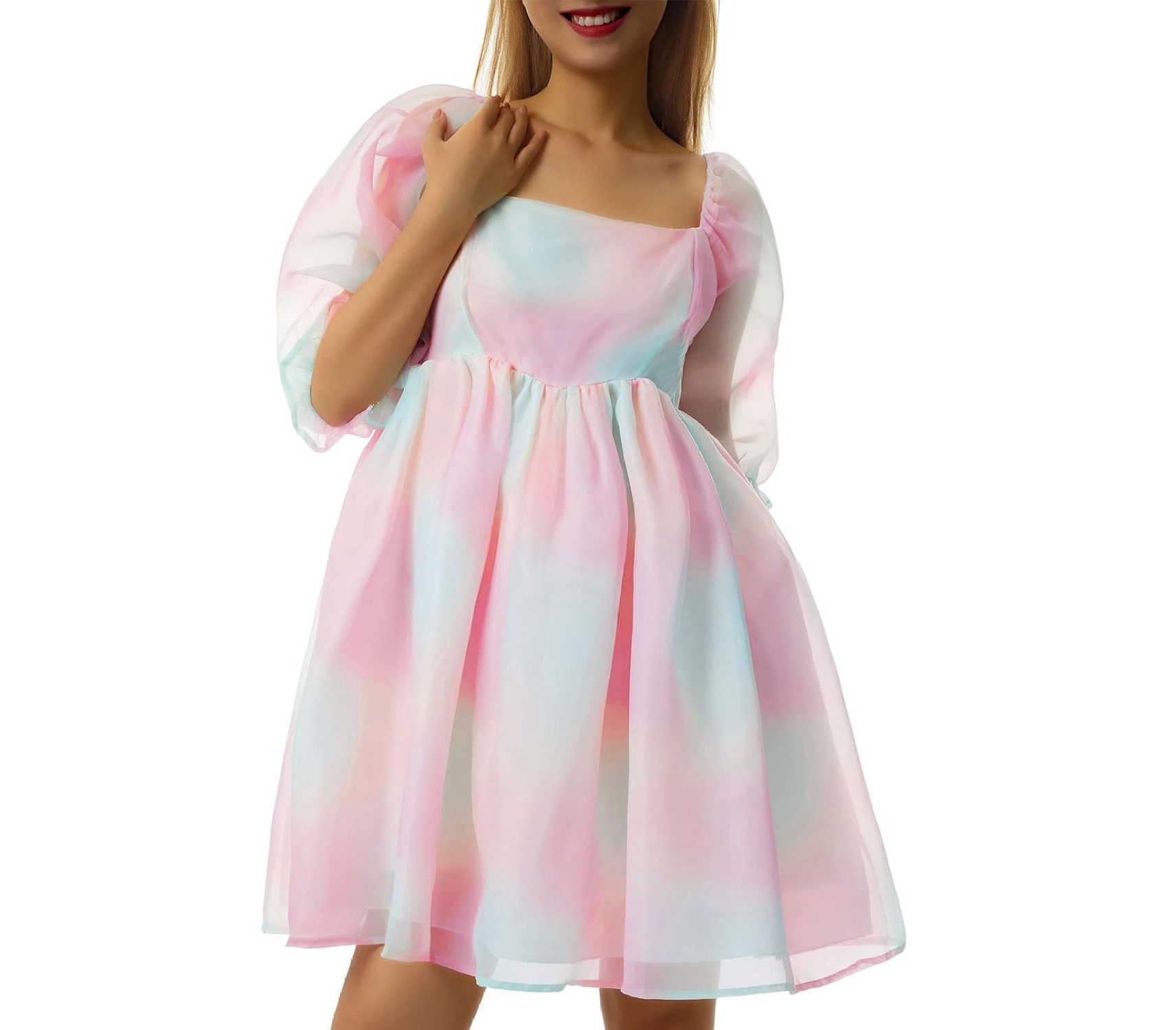 suagox puff sleeve tulle princess tie dye fairy dress dupe