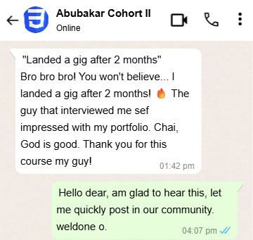 WhatsApp Testimonial 2 - Course Quality