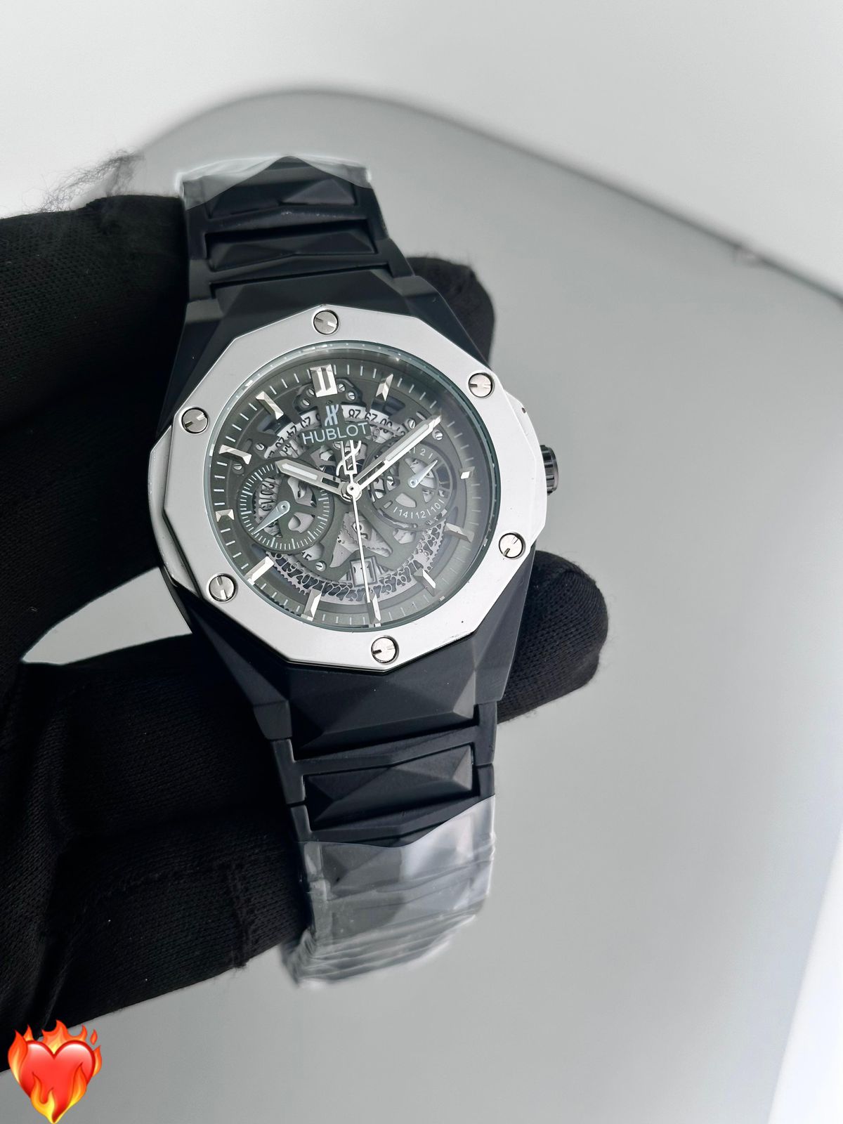 Hublot Style Men's Skeleton Dial Chronograph Watch