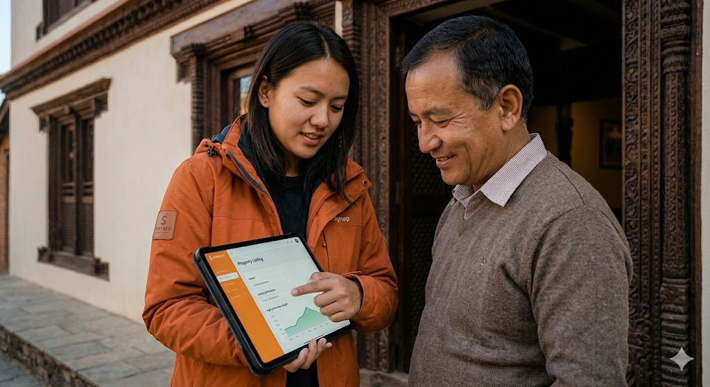 Team member reviewing hotel analytics with a guest