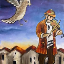 Fiddler and bird, 1990 by Yosl Bergner