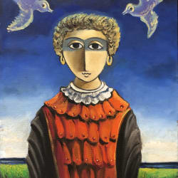 Girl and birds, 1990 by Yosl Bergner