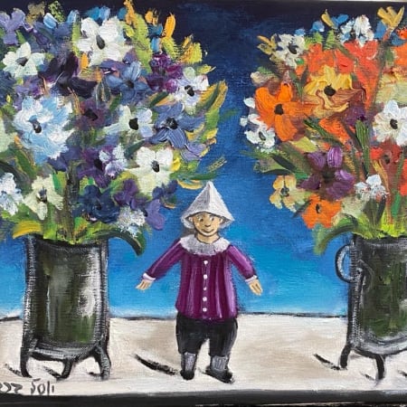 Clown among flowers  by Yosl Bergner [2000]